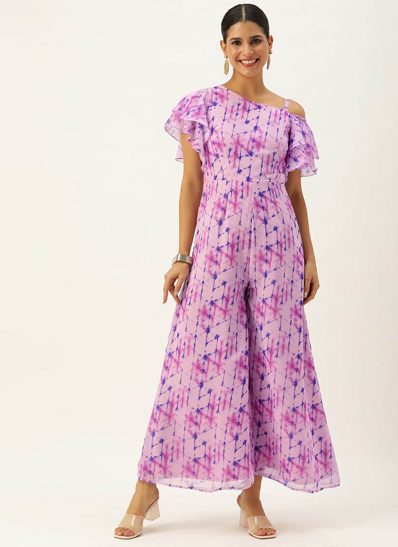 Teen Girls Multicolored Digital Printed Georgette Jumpsuit After Six Wear