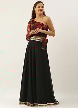 Multicolored Digital Printed Indo Western Skirt Set