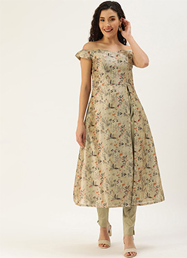 Multicolored Digital Printed Indowestern Set