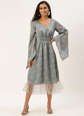 Multicolored Digital Printed Kaftan Dress