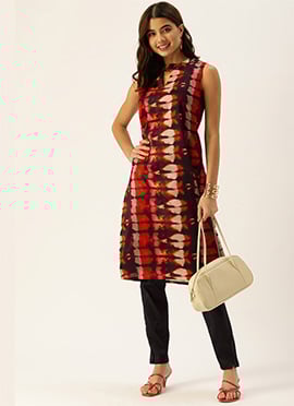 Multicolored Digital Printed N Black Kurta Set