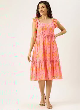 Multicolored Digital Printed Shibori Tiered Kurti