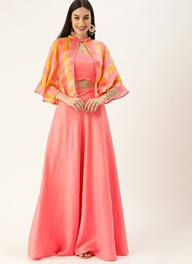 Teen Girls Multicolored Embroidered Cape Style Gown