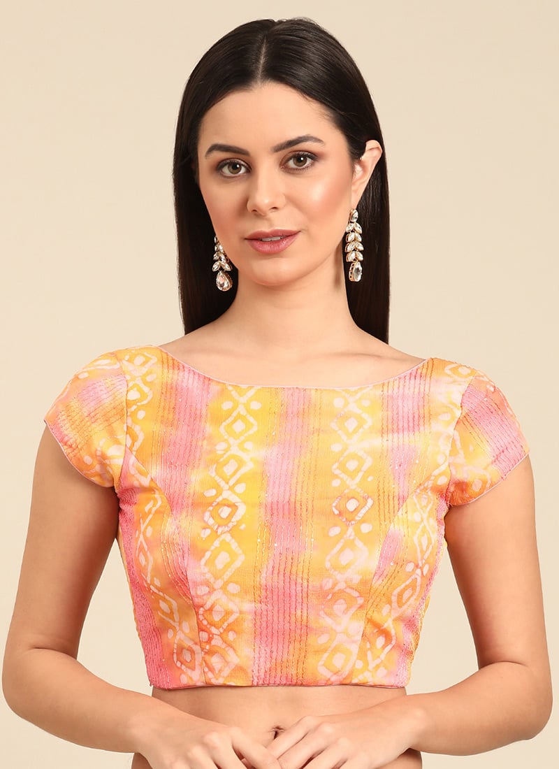 Multicolored Embroidered Chinon Blouse Festive Wear