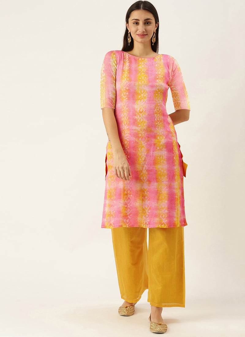 Teen Girls Multicolored Embroidered Chinon Kurta Set Festive Wear