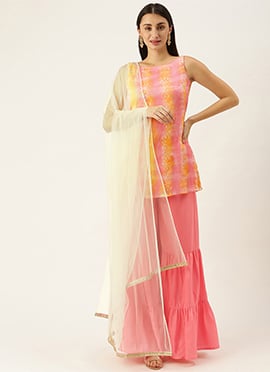 Multicolored Embroidered Chinon Sharara Suit