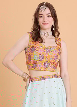 Multicolored Embroidered Sweetheart Neck Blouse