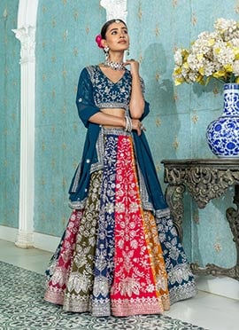 Multicolored Faux Georgette Zari Embroidered Sequins Lehenga
