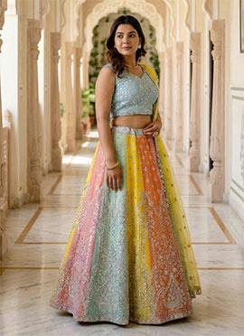 Multicolored Faux Georgette Zari Sequins Embroidered A Line Lehenga