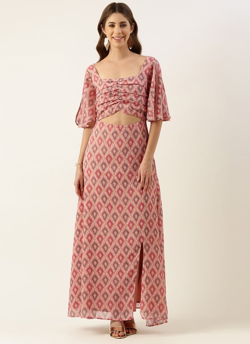 Multicolored Georgette Digital Printed Dress Festive Wear After Six Wear