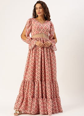 Teen Girls Multicolored Georgette Printed Gown