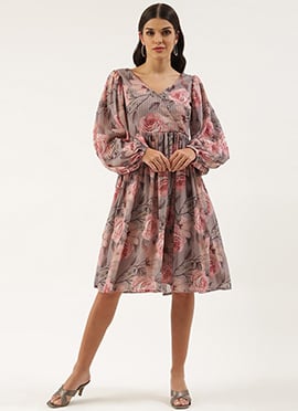 Teen Girls Multicolored Georgette Printed N Embroidered Maxi dress