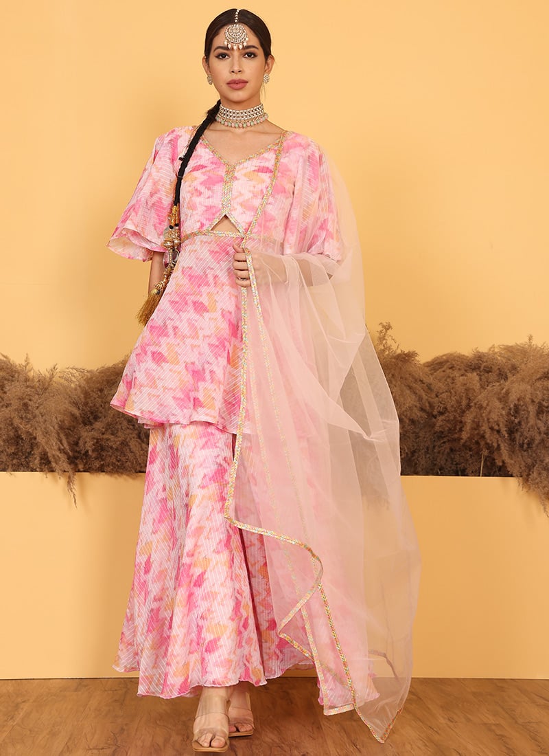 Multicolored Georgette Printed Palazzo Suit Festive Wear