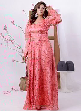 Multicolored Organza Satin Overlapped Style Gown