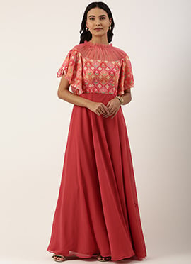 Multicolored N Pink Georgette Embroidered Gown