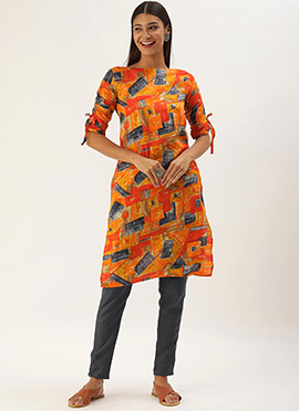 Multicolored Narrow Straight Pant Kurta Set