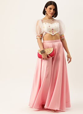 Multicolored Net Embroidery Crop Top N Sharara