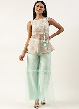 Multicolored Organza Gharara Set