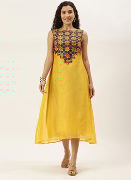 Multicolored Printed Calf Length Dress