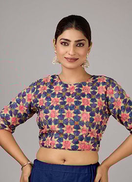 Multicolored Printed Cotton Close Neck Blouse