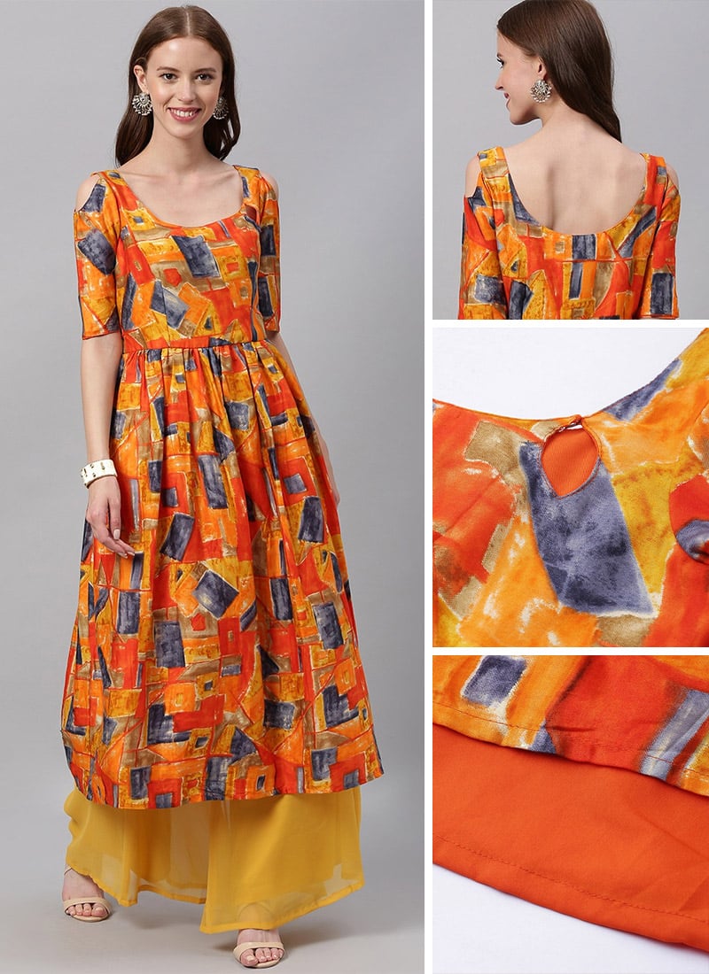 Multicolored Printed Kurti With Keyhole Style Party Wear