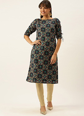 Multicolored Printed Straight Pant Kurta Set