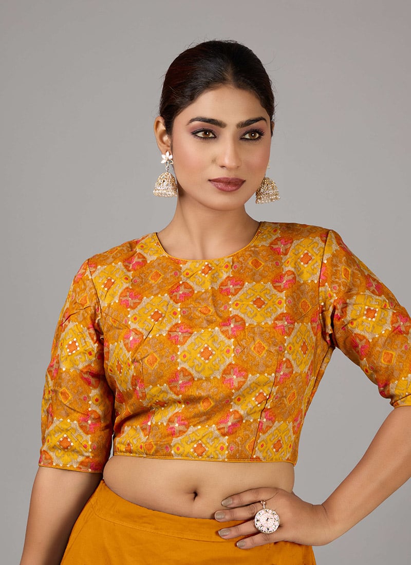 Multicolored Printed Viscose Close Neck Blouse