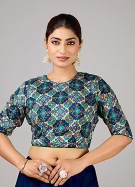 Multicolored Printed Viscose Close Neck Blouse