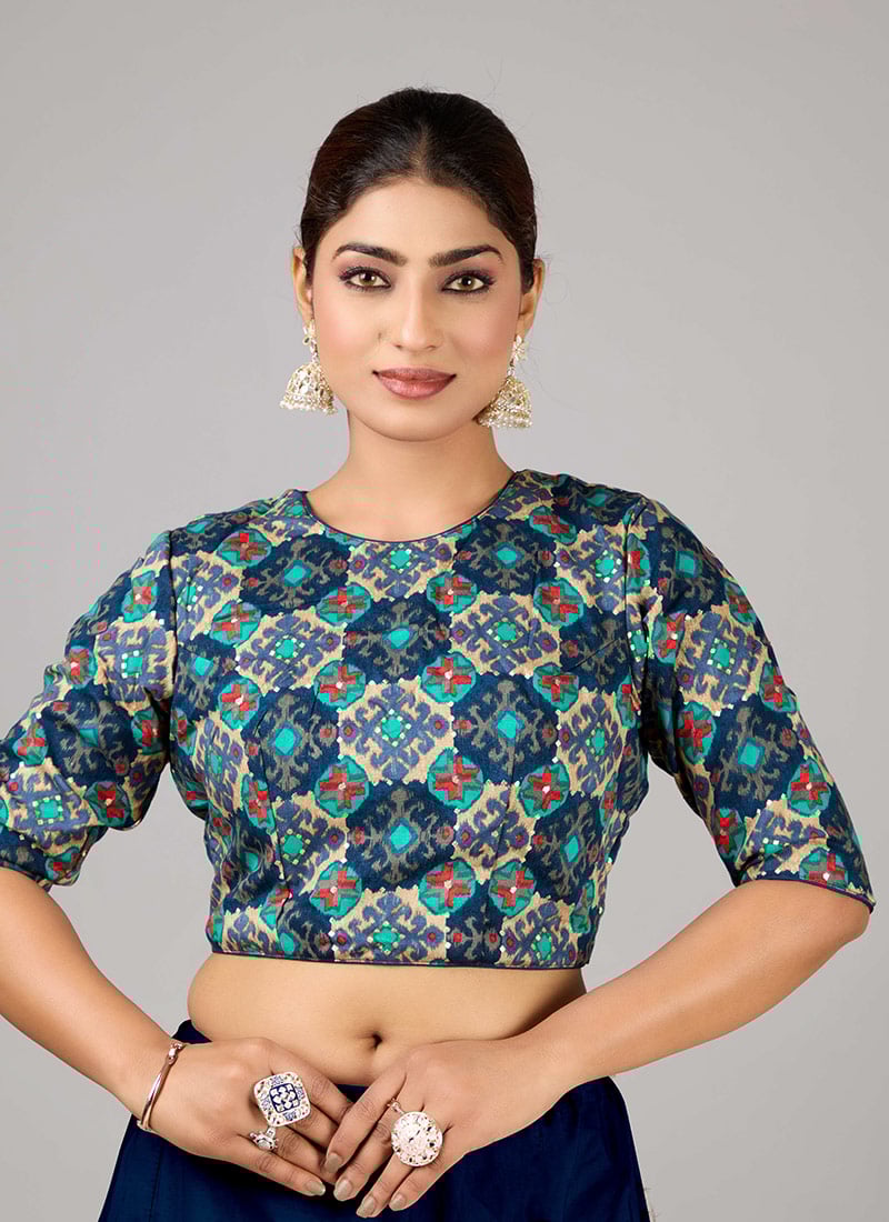 Multicolored Printed Viscose Close Neck Blouse