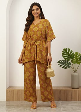 Teen Girls Multicolored Printed Viscose Kaftan Set