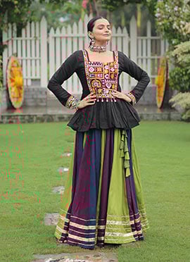 Multicolored Rayon Kutch Gamthi Work Indowestern Skirt Set Festive Wear