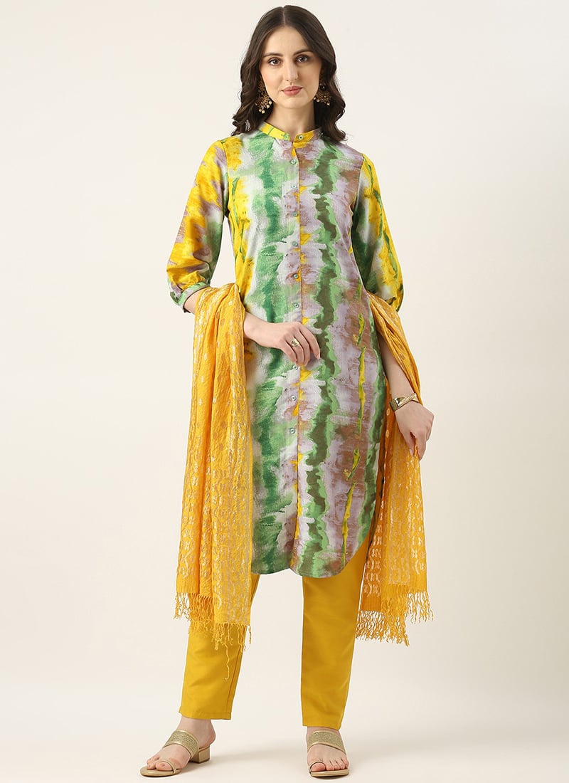 Teen Girls Multicolored Rayon Printed Straight Pant Suit