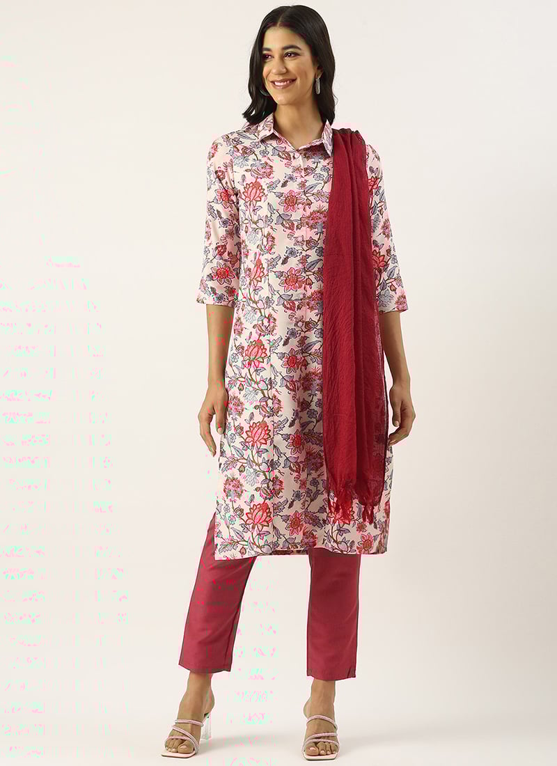 Teen Girls Multicolored Rayon Printed Straight Pant Suit