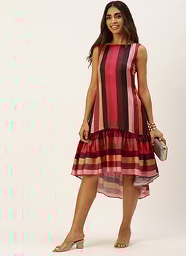 Multicolored Satin Blend Printed Dress