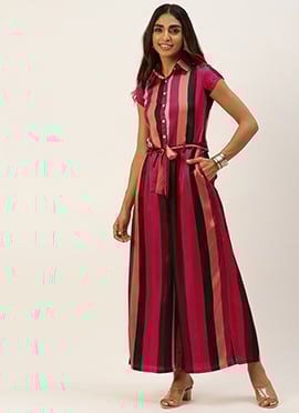 Multicolored Satin Blend Printed Jumpsuits