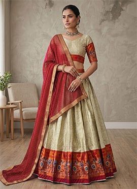 Multicolored Silk Mirror Work Navratri Chaniya Choli For Dandiya Night