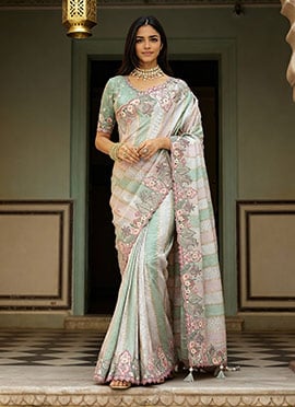 Multicolored Viscose Jacquard Silk Zari And Sequins Embroidered Saree