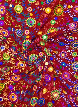 Multicolored Embroidered Georgette Fabric
