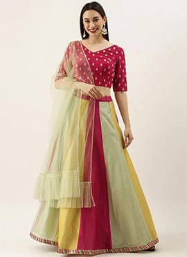 Multicolour Embroidered Kali Lehenga