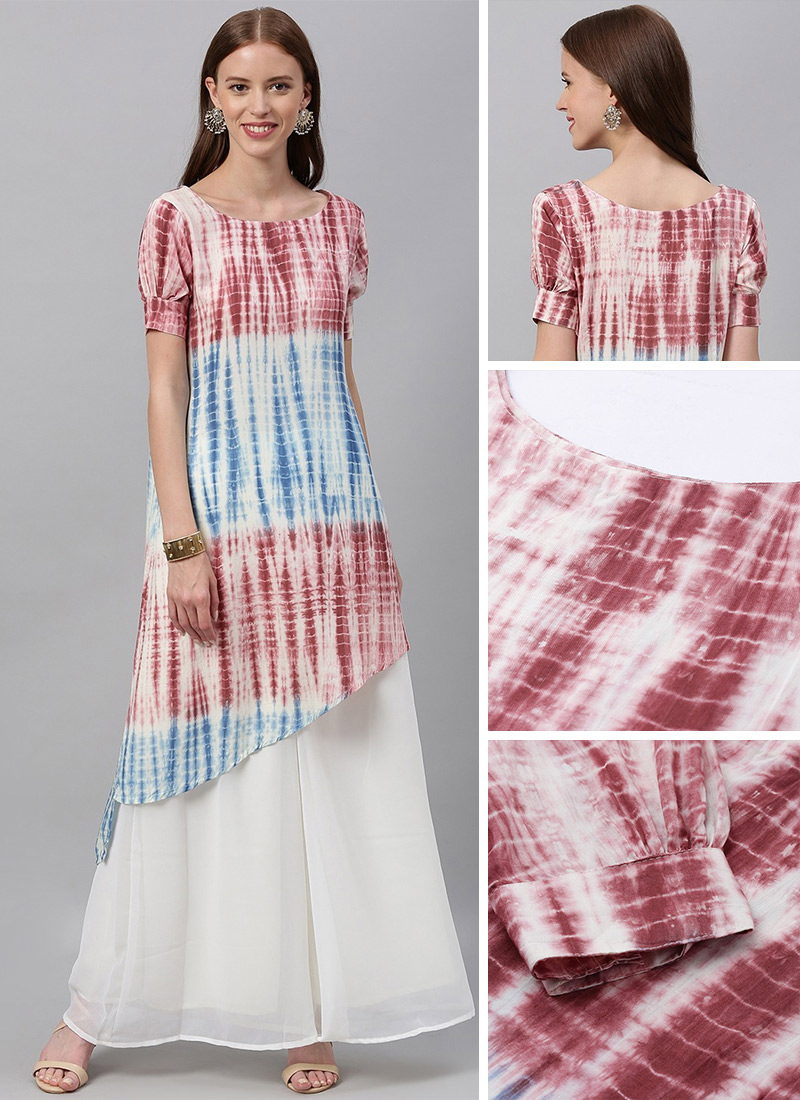 Multicolour Modal Asymmetrical Length Kurti After Six Wear