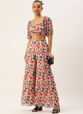 Multicoloured Georgette Pleated Co-ords