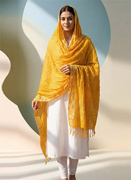 Mustard Art Silk Cotton Zari Dupatta