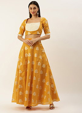 Mustard Art Silk Jacquard Co-ord Set