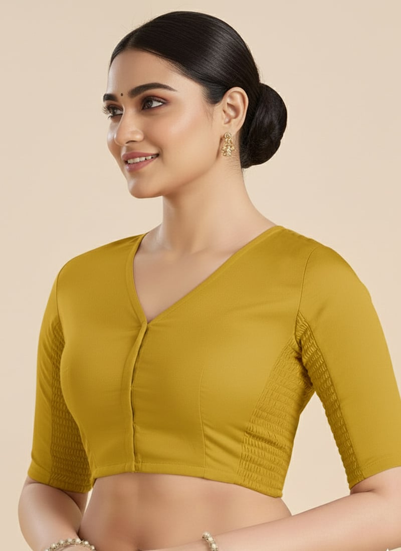 Mustard Cotton Fabric smocking Blouse Party Wear