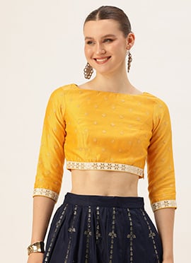 Mustard Embroidered Cotton Boat Neck Blouse