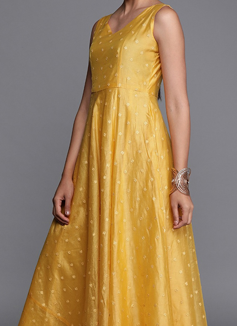 Shop Mustard Embroidered Jacket Style Gown Made to Measure dress for