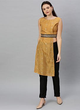 Mustard Embroidered Narrow Straight Pant Set