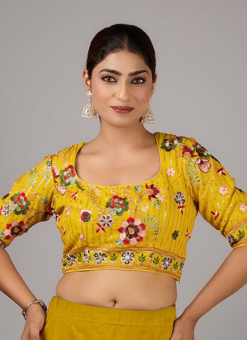 Mustard Georgette Embroidered Blouse Wedding Wear