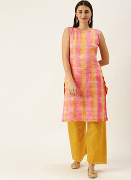Mustard N Multicolored Embroidered Kurta Set