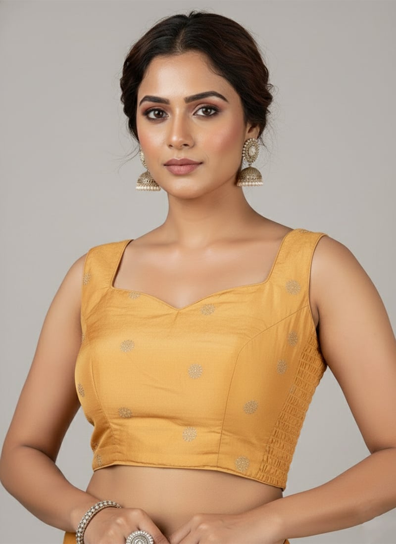 Mustard Pure Silk Cotton Chic Stretchable Blouse After Six Wear